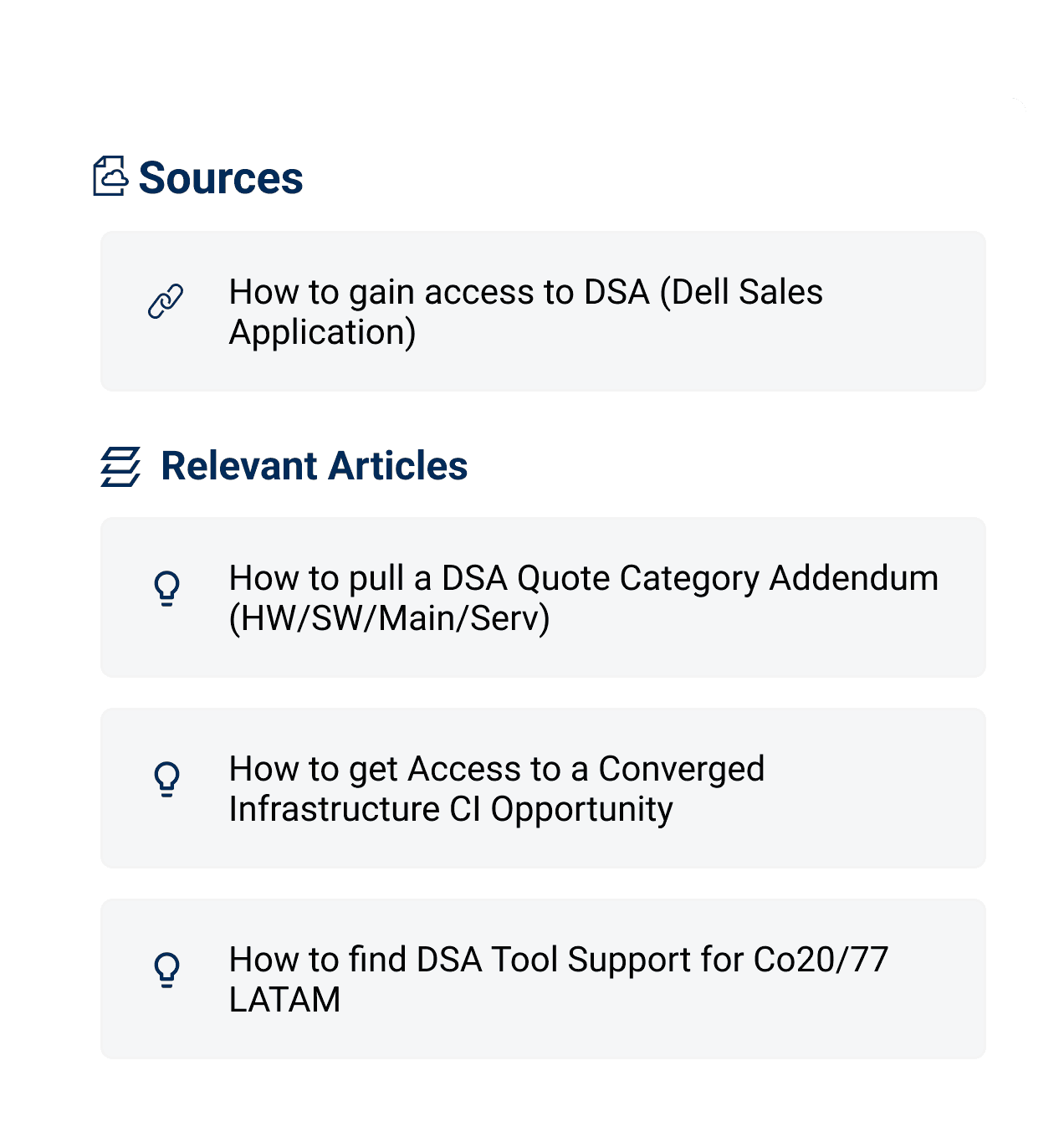 Right-rail panel showing the source for the AI response with related articles listed underneath