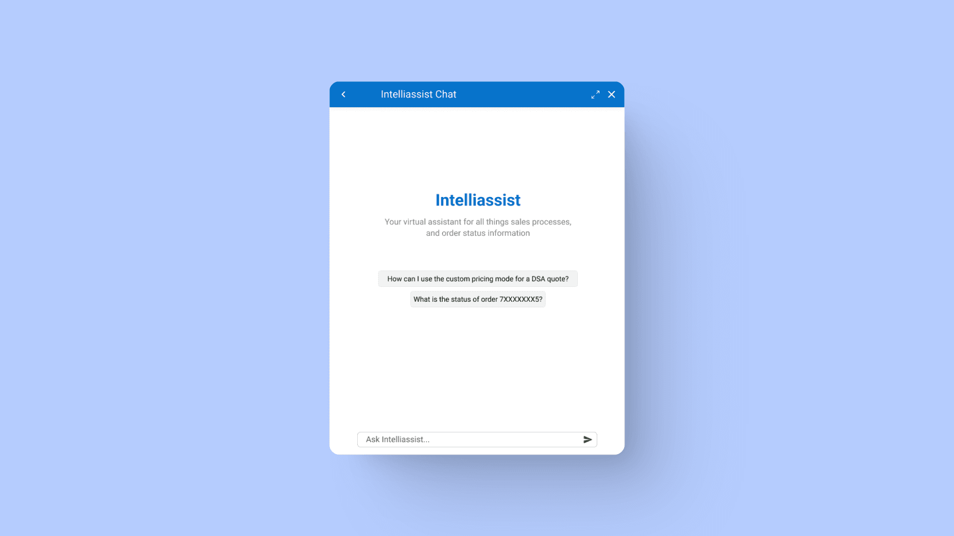 IntelliAssist hero screen showing the AI chat interface with Dell branding